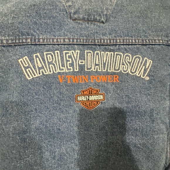 Vintage HARLEY DAVIDSON mens jean jacket Sz L V-Twin Power Fleece Liner N6 - Picture 4 of 11